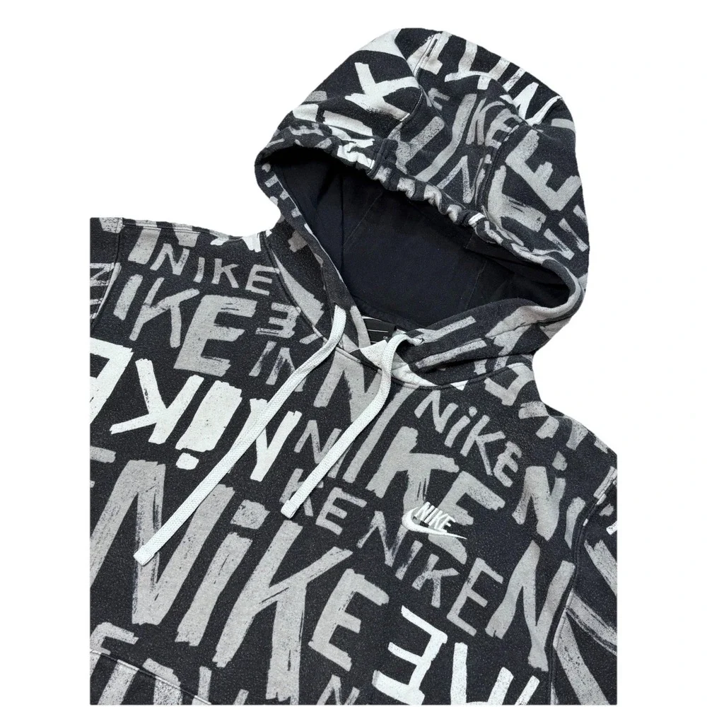 Nike‎ DA0061-010 Graffiti Logo All Over Print Hoodie Black White Small Men's